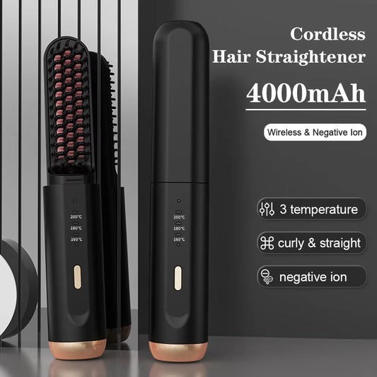 Cordless Beard Straightener for Men Hair Straightener Brush Fast Heated Electric Hair Brushes Multifunctional Wireless Hot Comb