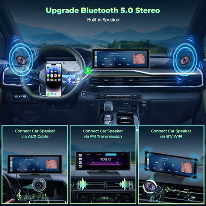 9.26'' Wireless Carplay Screen for Car with 4K Dash Cam, 1080P Backup Camera, Portable Car Stereo with Carplay Android Auto, Mirror Link, Loop Recording, GPS Navigation, AUX/FM