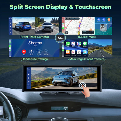 9.26'' Wireless Carplay Screen for Car with 4K Dash Cam, 1080P Backup Camera, Portable Car Stereo with Carplay Android Auto, Mirror Link, Loop Recording, GPS Navigation, AUX/FM